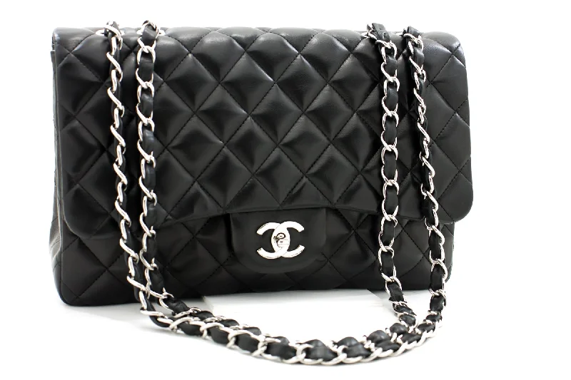 Chanel Colorful Handbag for Spring OutfitsCHANEL Large Classic Handbag 11"Chain Shoulder Bag Flap Black Lamb h44