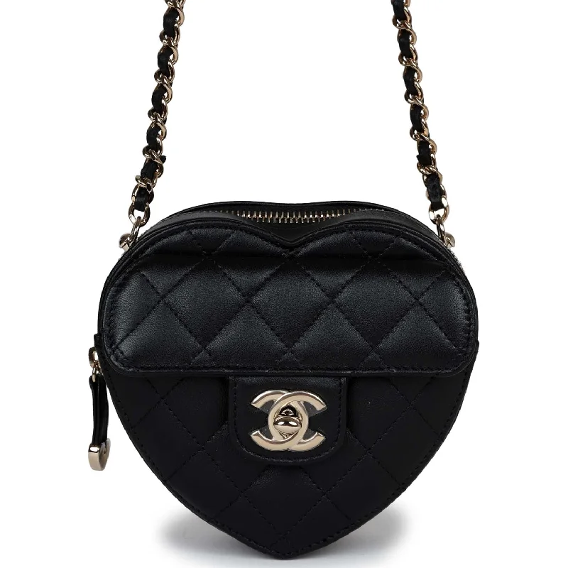 Chanel Classic Flap Bag for Evening PartyChanel Chain Heart Clutch Black Lambskin Gold Hardware