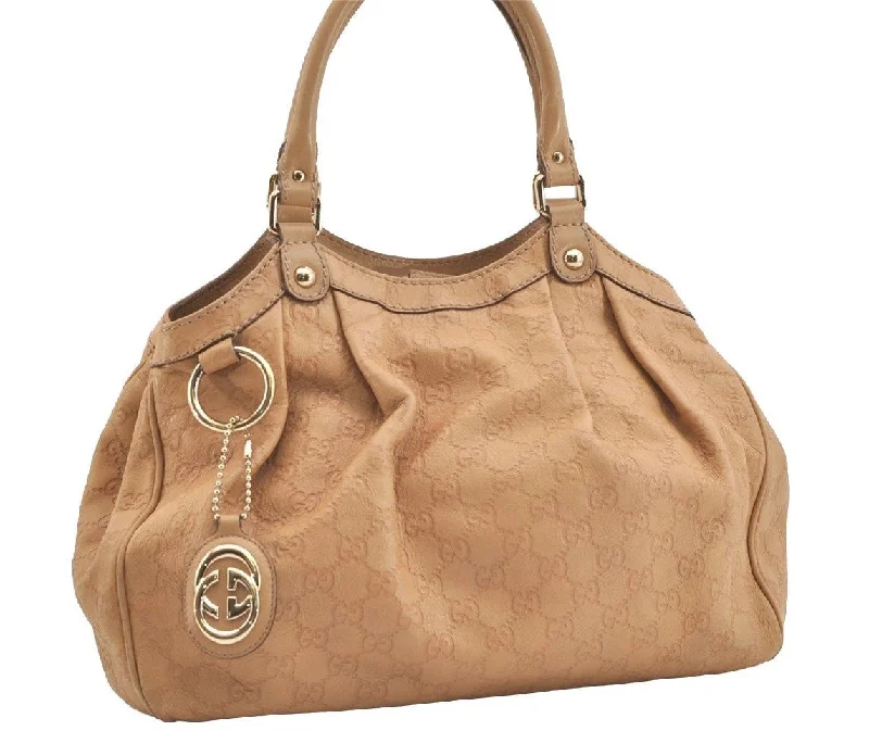 Gucci Marmont bags for women with a contrast - colored interiorAuthentic GUCCI Guccissima Sukey Shoulder Tote Bag GG Leather 211944 Beige 4034J