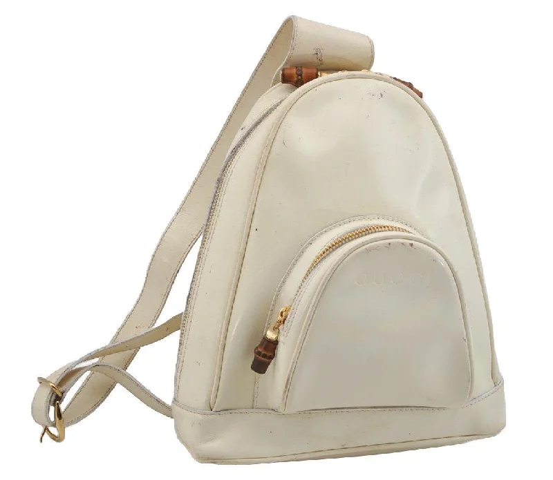 Women Gucci backpacks with a luxurious leather finishAuthentic GUCCI Bamboo Shoulder Cross Body Bag Purse Enamel White Junk 5654J