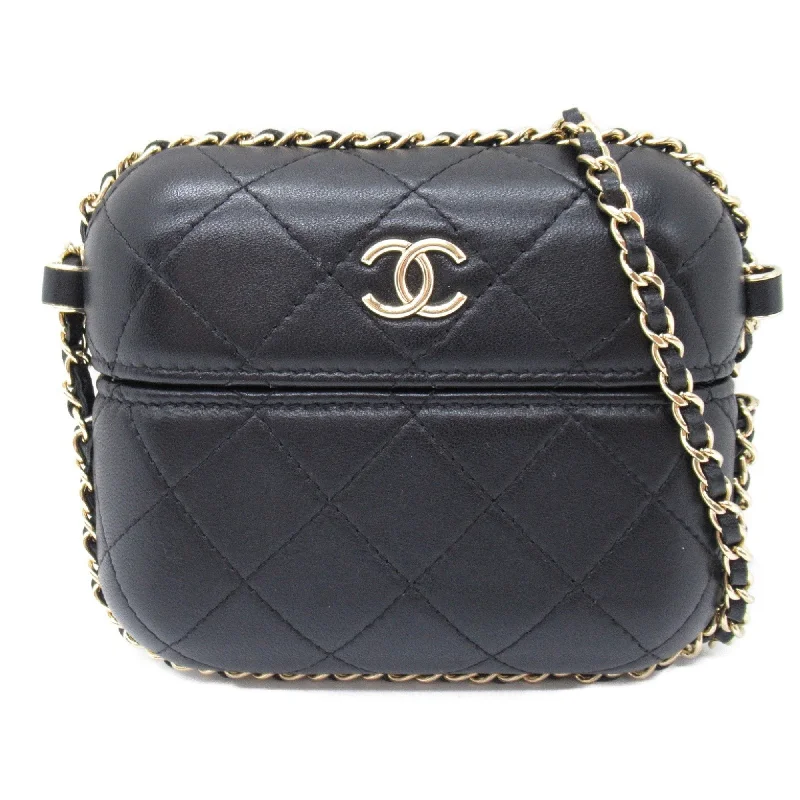 Chanel Handbag with Adjustable Strap for ComfortCHANEL Chain Pochette Shoulder Bag, Lambskin (Sheepskin), Women's, Black