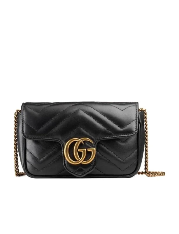 Women Gucci bags with a front - flap pocket for quick - access itemsGucci Black GG Marmont Mini Shoulder Bag