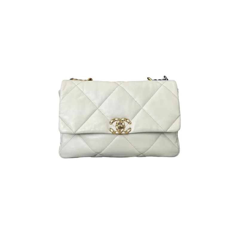 Chanel Quilted Leather Shoulder Bag for FashionistasLambskin Quilted Large Chanel 19 Flap White MHW