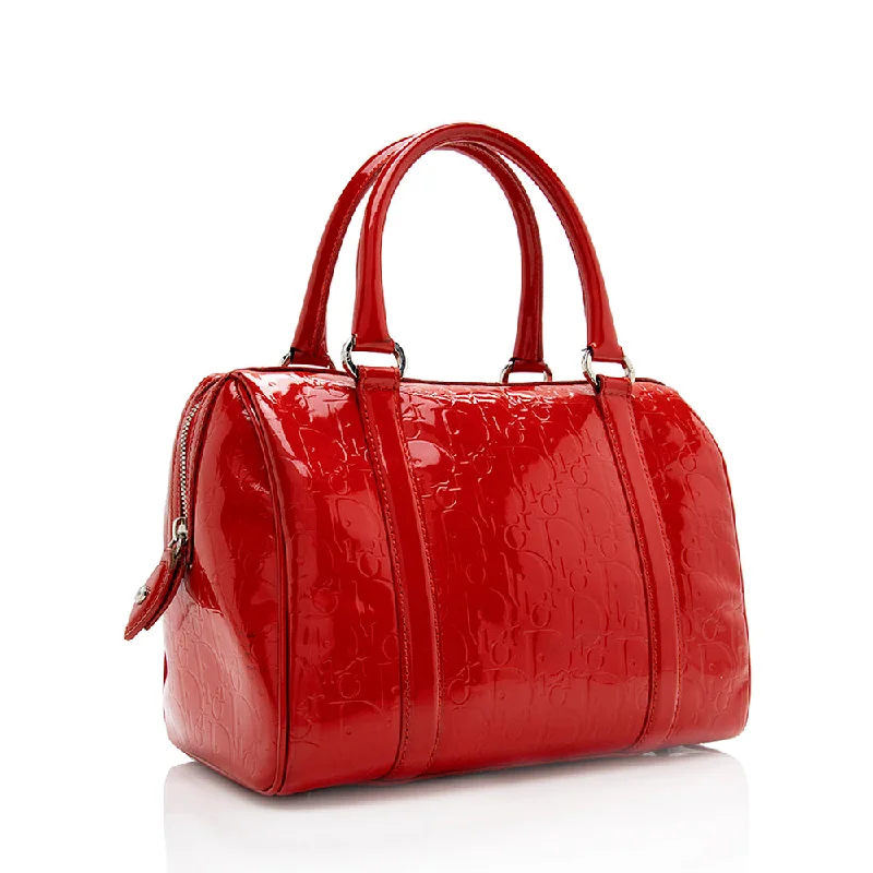 Christian Dior handbags with a snap - button closure and a decorative buckleDior Oblique Patent Leather Boston Bag (18231)