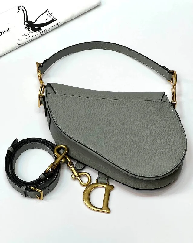 High - fashion Christian Dior bags with a geometric patternDior SADDLE Bag Gray WITH STRAP