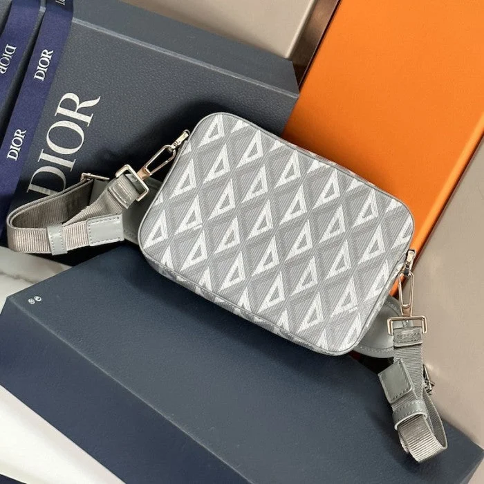 Christian Dior handbags with a snap - button closure and a decorative buckleDior Safari Bag with Strap Dior Gray CD Diamond Canvas