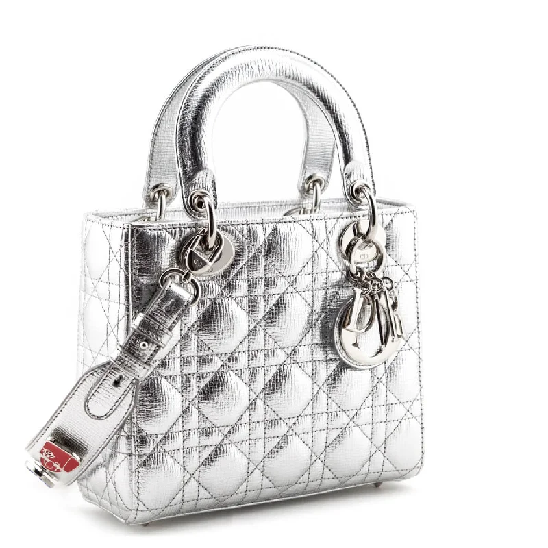 Christian Dior handbags with a removable shoulder strap for versatilityDior Silver Cannage Cruise 2017 Collection Small Lady Dior Bag