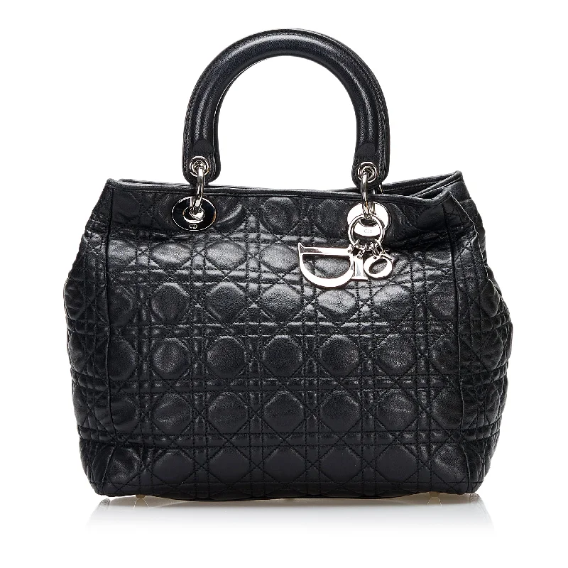 Christian Dior handbags with a detachable mirror for on - the - go touch - upsDior Soft Lady Dior Large Black Cannage Silver