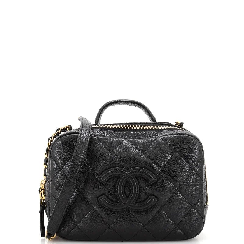 Christian Dior handbags with a removable shoulder strap for versatilityCC Top Handle Zip Around Vanity Case with Chain Quilted Caviar Small