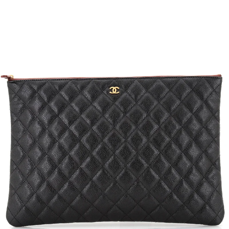 Christian Dior handbags with a back - pocket for quick storageO Case Clutch Quilted Caviar Large