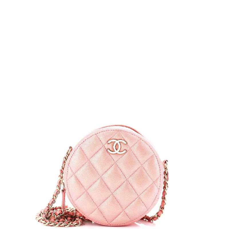 Christian Dior tote bags with a double - handle and shoulder - strap optionRound Clutch with Chain Quilted Iridescent Caviar Mini