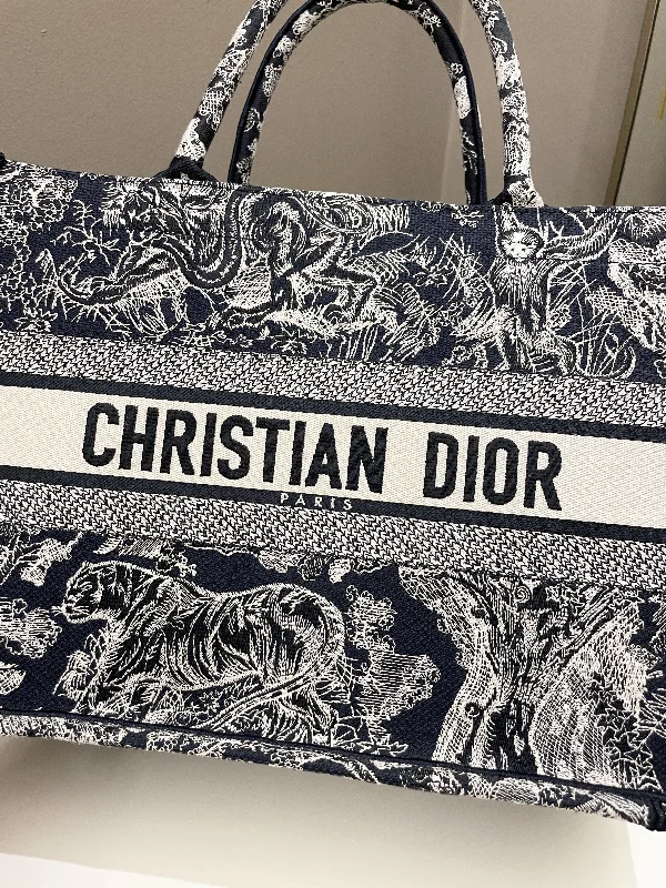 Christian Dior crossbody bags with a front - flap pocket for easy accessDior Toile de Jouy Reverse Book Tote Blue / Ecru Embroidery